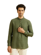 Manyavar MenS Linen Solid Short Kurta (Olive Green,Xxl)