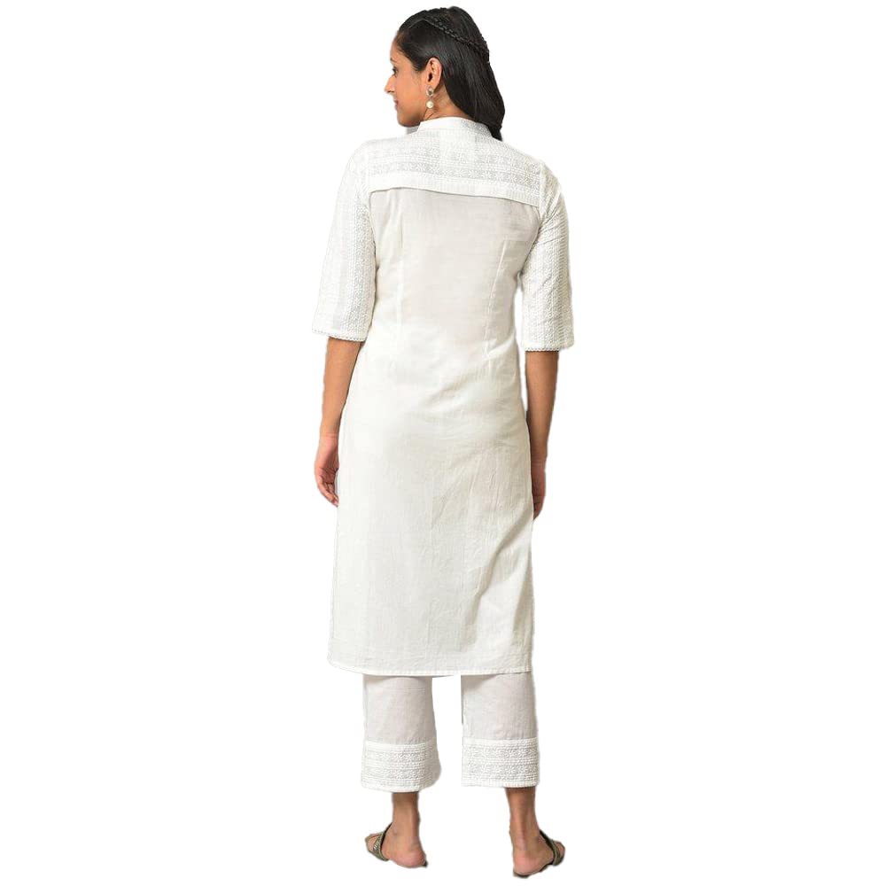 Aurelia Embroidered White Cotton WomenS Kurta And Trousers Set