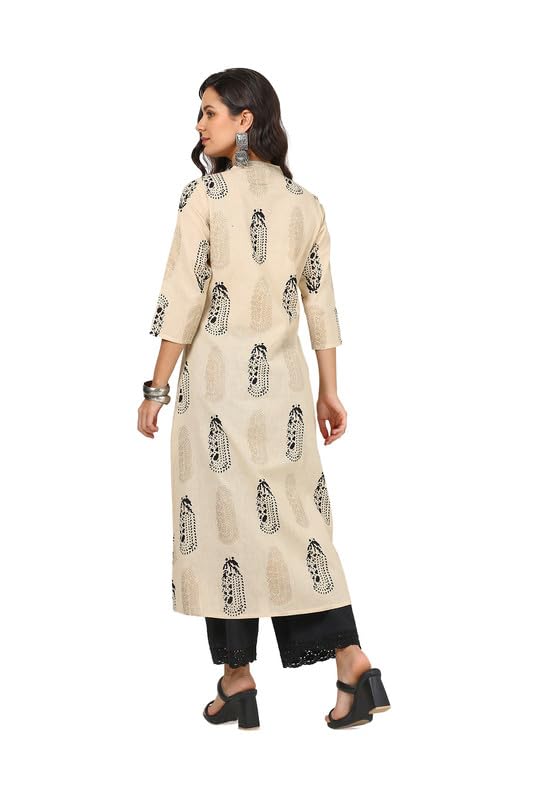 Soch Womens Beige Cotton Flex Botanical Print Kurta