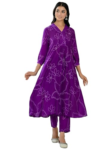 ANNI DESIGNER Womens Cotton Blend Anarkali Printed Kurta with Pant (Marup Begani_L_Begani_Large)