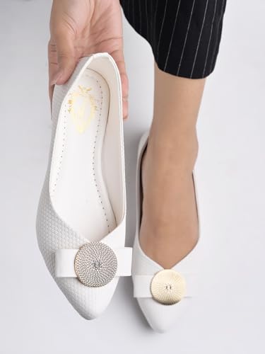Shoetopia Womens Zip Ballet Flats White