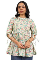 Libas Womens Printed Silk Blend Anarkali Kurti For Women Off White