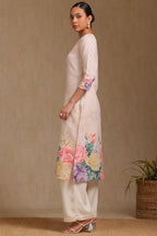 Soch Womens Beige Rayon Botanical Print Kurta With Beads