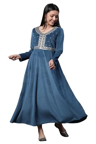 Aurelia WomenS Polyester A-Line Calf Length Dress (23Noa14740-606730_Corcia Blue