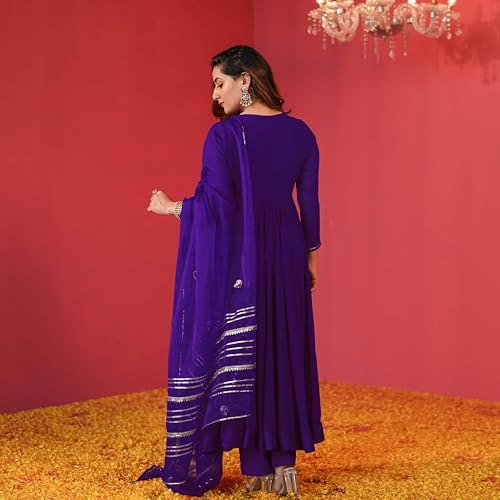 ANNI DESIGNER Womens Rayon Blend Anarkali Solid Kurta with Pant & Dupatta (JAYNTI BEGANI-VKS01_S_Begani_Small)