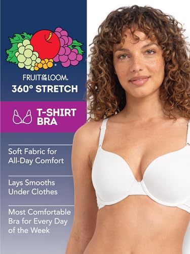 Fruit of the Loom Women's 2-Pack T-Shirt Bra, White/Blushing Rose, 42D