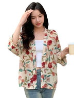 TOPLOT Womens Front Open Floral Printed Shrug Top Regular Fit (Shrug-5148-Apricot-XXL)