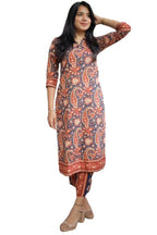 ANNI DESIGNER Women s Straight Floral Mixed Rayon Kurta with Trousers, red, XL