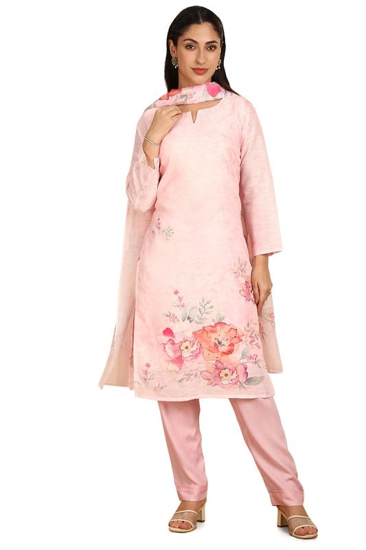 Soch Women Floral Print Linen Unstitch Dress Material with Beads and Stones