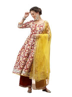 Stylum Women'S Floral Printed Cotton Anarkali Kurta Pant & Dupatta Set (Kpdrustgulabo40_Rust, L)