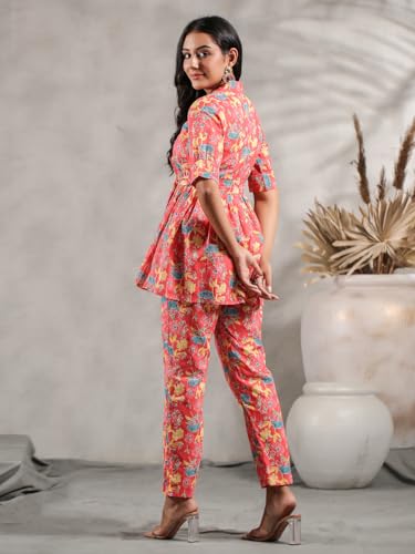 Anubhutee Ethnic Motif Printed Peplum Belted Top With Trouser Pant Set