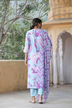 ANNI DESIGNER Womens Cotton Blend Straight Printed Kurta with Pant & Dupatta (Sohini Sky Blue_S_Sky Blue_Small)