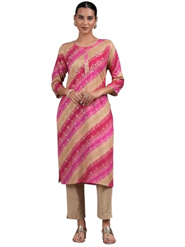 Libas Women'S Viscose Rayon Printed Straight Kurtas (58195_Pink_3Xl)