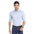 Turtle Men Pure Cotton Light Blue Self Design Slim Fit Formal Shirts