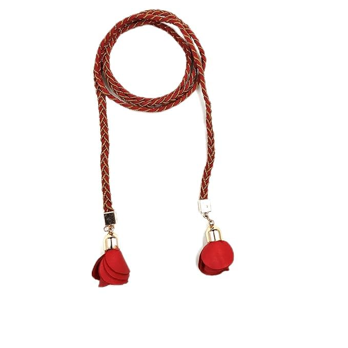 Ani Accessoriez Women Suede Braided Waist Belt/Chain/Cord For Skiny Girls With Pu Leather Rose Flowers (Red) 46