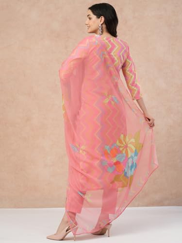 ANNI DESIGNER Womens Rayon Blend Straight Printed Kurta with Pant & Dupatta (Zaggu Pink_XL_Pink_X-Large)