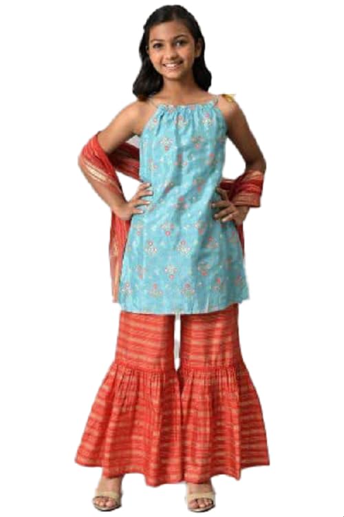 Aurelia Girls Polyester Kurta-Sharara (22AUG10214B-504012_Blue