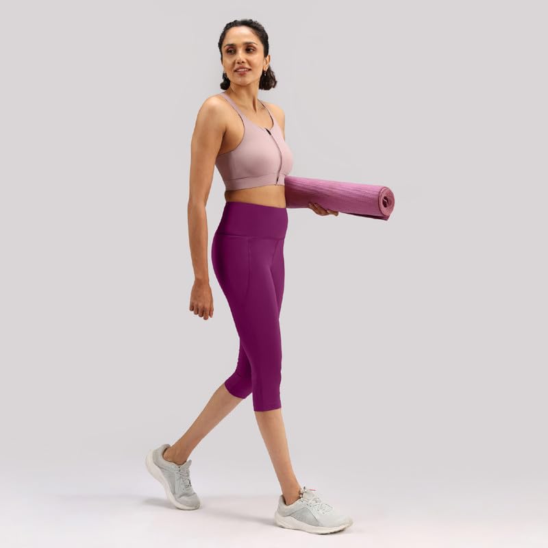 BlissClub Womens The Ultimate Capris, 3/4th Length Pants, Super- High Waist, 2 Pockets, Wide Waistband, Activewear for Women