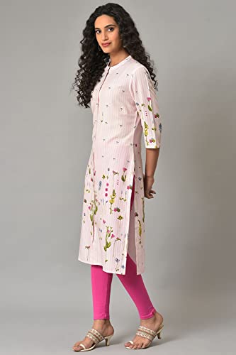 W For Woman Light Pink Floral Printed Kurta In Mandarin Collar