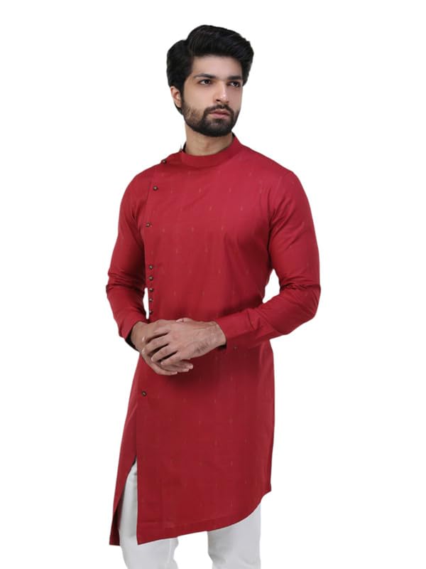 Manyavar Printed Casual Full Sleeves Kurta For Men (Maroon, Xx-Large)