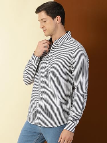 Thomas Scott Mens 100% Cotton Full Sleeves Slim Fit Solid Casual Shirt Dark Navy