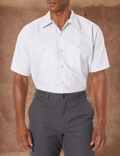Red Kap Mens Standard Industrial Work Shirt, Regular Fit, Short Sleeve, White, 4X-Large