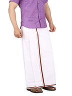Prakasam Cotton White With Maroon Border Single Dhoti For Men (1.28X2.00 Mtrs)