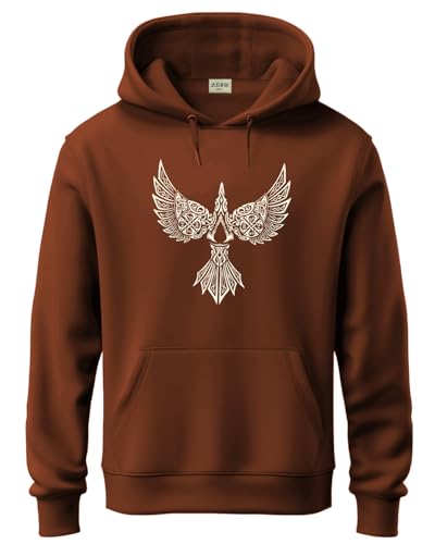 ADRO Men's Cotton Neck Hooded Sweatshirt (H24-BIRD-BR-S_Brown)
