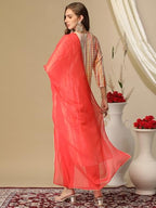 ANNI DESIGNER Womens Rayon Blend Straight Printed Kurta with Pant & Dupatta (Tiedye Red-NW_XXL_Red_XX-Large)