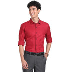 Turtle Men Maroon Cotton Self Design Slim Fit Formal Shirts