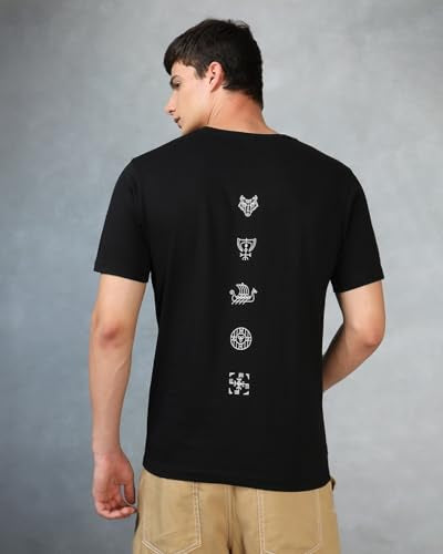 Bewakoof MenS Typography 100% Cotton T-Shirt - Regular Fit, Round Neck, Half Sleeves Black