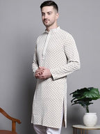 Jompers Men Sequin Embroidered Pure Cotton Kurtas