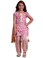 Libas Kids Womens Printed Cotton Straight Kurta With Salwar And Dupatta