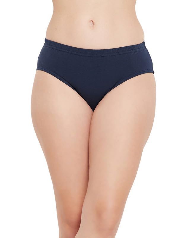 Clovia Womens Cotton Medium Waist Outer Elastic Hipster Panty (PN5037A08_Navy Blue_S)