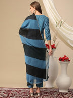 ANNI DESIGNER Womens Cotton Blend Printed Straight Kurta with Pant & Dupatta (Suhana Blue_XXL_Blue_XX-Large)