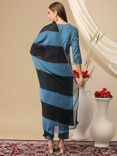 ANNI DESIGNER Womens Cotton Blend Printed Straight Kurta with Pant & Dupatta (Suhana Blue_XXL_Blue_XX-Large)