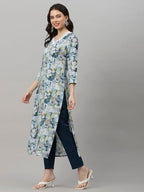 ANNI DESIGNER Womens Cotton Blend Straight Printed Kurta with Pant (SouthZ Blue-NW_L_Blue_Large)
