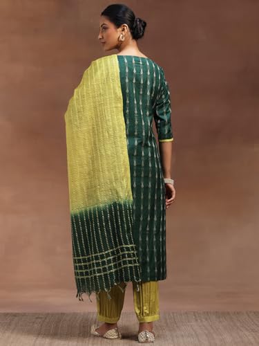 Libas Womens Woven Design Silk Blend Straight Kurta With Salwar And Dupatta