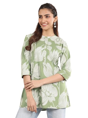 Libas WomenS Cotton Floral Regular Kurti (29534 Green