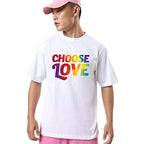 Bewakoof Mens White Choose Love Typography Oversized Fit Half Sleeve Round Neck Cotton T-Shirt