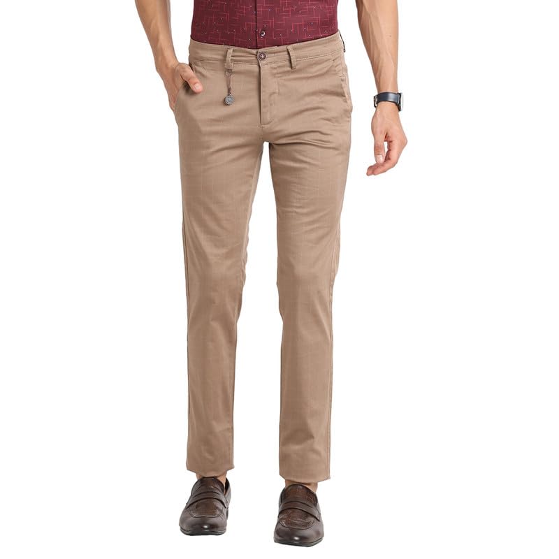 Turtle Men Cotton Stretch Light Blue Checkered Ultra Slim Fit Flat Front Casual Trouser