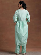Libas Womens Woven Design Silk Blend A-Line Kurta With Trousers