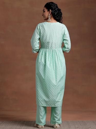 Libas Womens Woven Design Silk Blend A-Line Kurta With Trousers