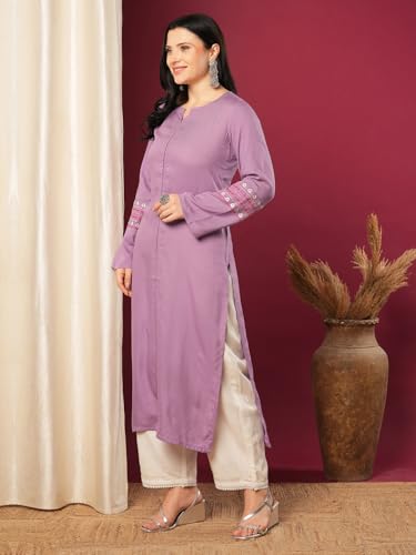 ANNI DESIGNER Womens Rayon Viscose Straight Solid Pakistani Kurta (Sejalani Purple-VKS01_XL_Cream_X-Large)