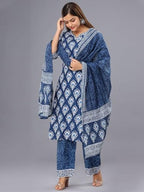 Tee Projekt WomenS Cotton Blend Sweetheart Neck Straight Kurta Pant With Dupatta Set Ll Block Printed Kurta Set For Women Ll Fe
