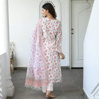 ANNI DESIGNER Womens Cotton Blend Straight Printed Kurta with Pant & Dupatta (Mogri White_XXL_White_XX-Large)