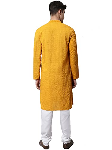 Jompers Men Mustard And Embroidered Kurta With Churidar