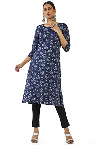 Soch Women Dark Blue Rayon Printed Kurta(8907715864120_Dark Blue_Xs)