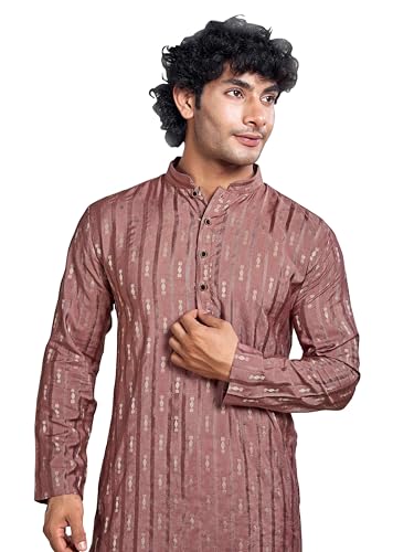 Vardha MenS Viscose Woven Jacquard Stitched Kurta With Linear Striped And Diamond Jacquard Pattern And Full Sleeve | Kurta For
