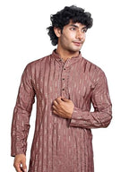Vardha MenS Viscose Woven Jacquard Stitched Kurta With Linear Striped And Diamond Jacquard Pattern And Full Sleeve | Kurta For